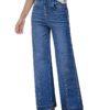 GRAPENT Pull On Womens Jeans Baggy Stretchy High Waisted Denim Wide Leg Trouser Pants Trendy Front Seam 90s Loose Jean