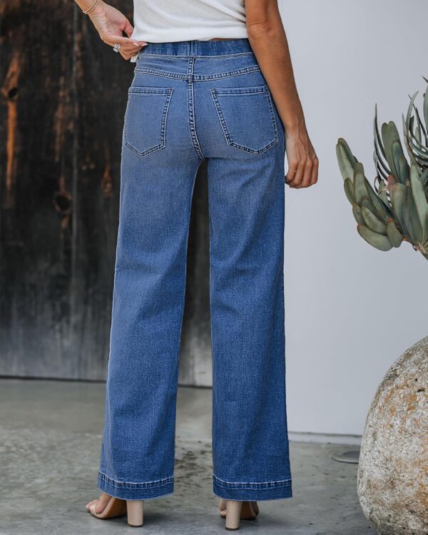 GRAPENT Pull On Womens Jeans Baggy Stretchy High Waisted Denim Wide Leg Trouser Pants Trendy Front Seam 90s Loose Jean