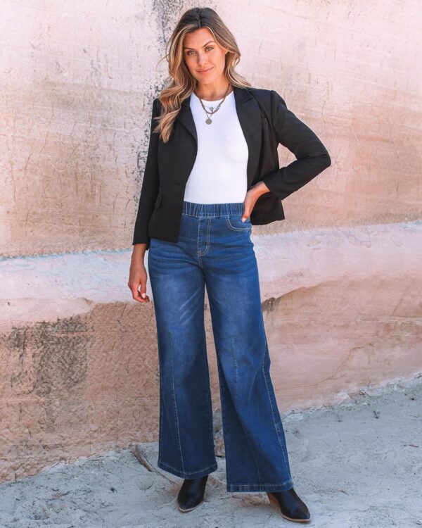 GRAPENT Pull On Womens Jeans Baggy Stretchy High Waisted Denim Wide Leg Trouser Pants Trendy Front Seam 90s Loose Jean