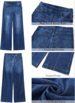 GRAPENT Pull On Womens Jeans Baggy Stretchy High Waisted Denim Wide Leg Trouser Pants Trendy Front Seam 90s Loose Jean