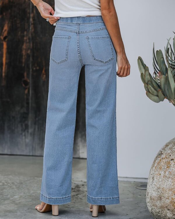 GRAPENT Pull On Womens Jeans Baggy Stretchy High Waisted Denim Wide Leg Trouser Pants Trendy Front Seam 90s Loose Jean