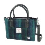 Harris Tweed 'Brora' Small Tote in Blue with Turquoise Overcheck