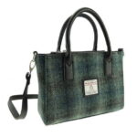 Harris Tweed 'Brora' Small Tote in Blue with Turquoise Overcheck