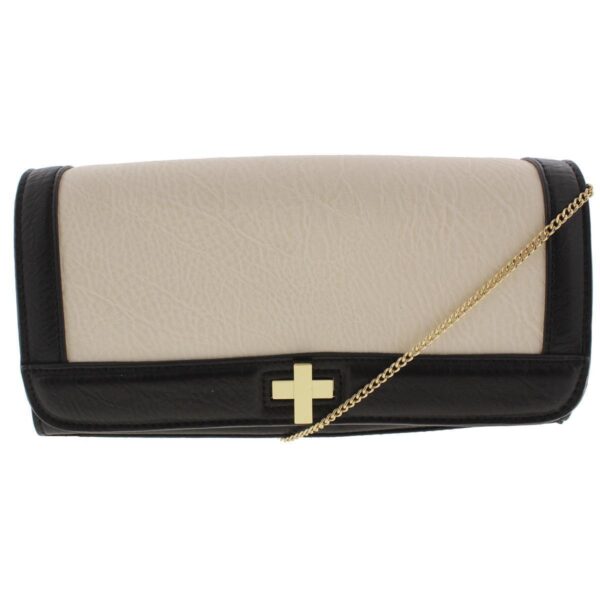 INC Womens Korra B/W Faux Leather Textured Clutch Handbag Purse Small BHFO 7808