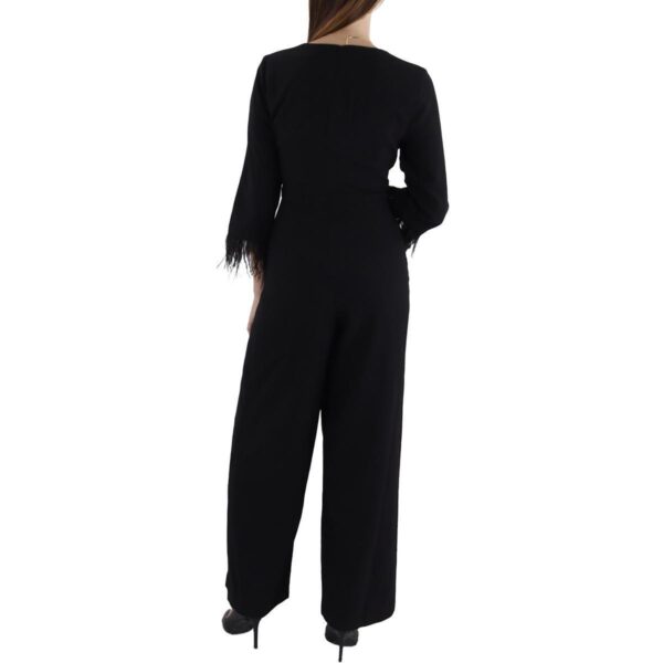 Julia Jordan Womens Black Faux Feather Trim V Neck Formal Jumpsuit 6 BHFO 0929