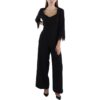 Julia Jordan Womens Black Faux Feather Trim V Neck Formal Jumpsuit 6 BHFO 0929