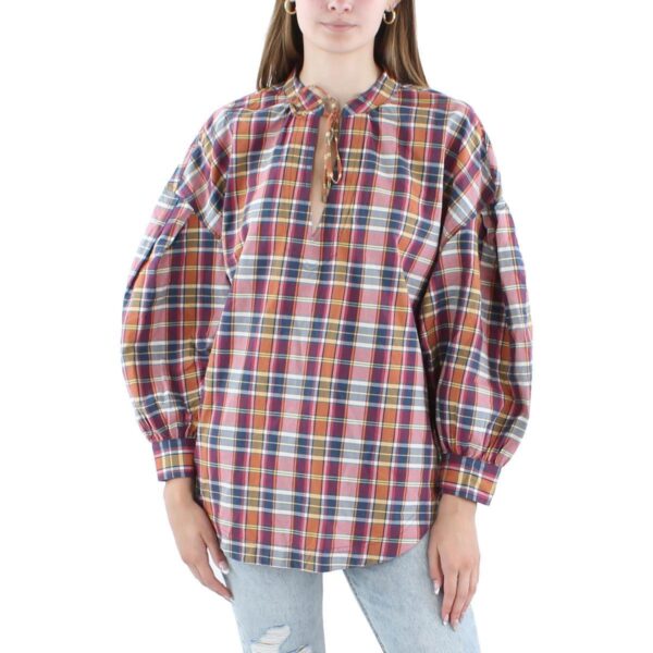 Lauren Ralph Lauren Womens Purple Tie Neck Plaid Long Sleeve Blouse L BHFO 0854