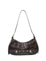 MakeMeChic Women's Hobo Bags Y2K PU Leather Single Strap Grommet Eyelet Medium Shoulder Handbags