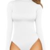 MANGOPOP Women's Mock Turtle Neck Long Sleeve Tops Bodysuit Jumpsuit