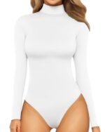 MANGOPOP Women's Mock Turtle Neck Long Sleeve Tops Bodysuit Jumpsuit