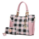 MKF Collection Bonita Checker Women's Tote Bag with Wristlet Wallet, Vegan Leather 2Pcs Shopper Handbag Set by Mia K . - Pink