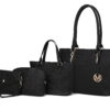 MKF Collection Women's Vegan Leather Tote Bag with accessories, Black, 4-Piece