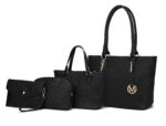 MKF Collection Women's Vegan Leather Tote Bag with accessories, Black, 4-Piece