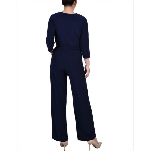 NY Collection Womens Solid Wide Leg Surplice Jumpsuit Petites BHFO 2464