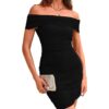 Okiwam Women's Summer Off Shoulder Ruched Bodycon Dress Sleeveless Party Club Cocktail Short Dresses