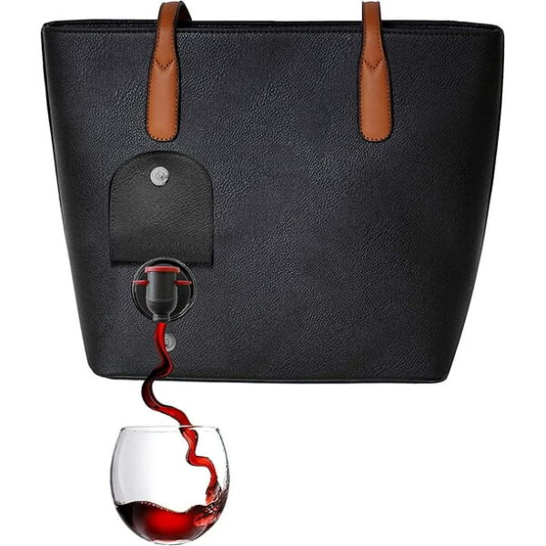 PortoVino Wine Purse (Black) - Fashionable purse with Hidden, Insulated Compartment, Holds 2 bottles of Wine! / Great Gift! / Happiness Guaranteed!