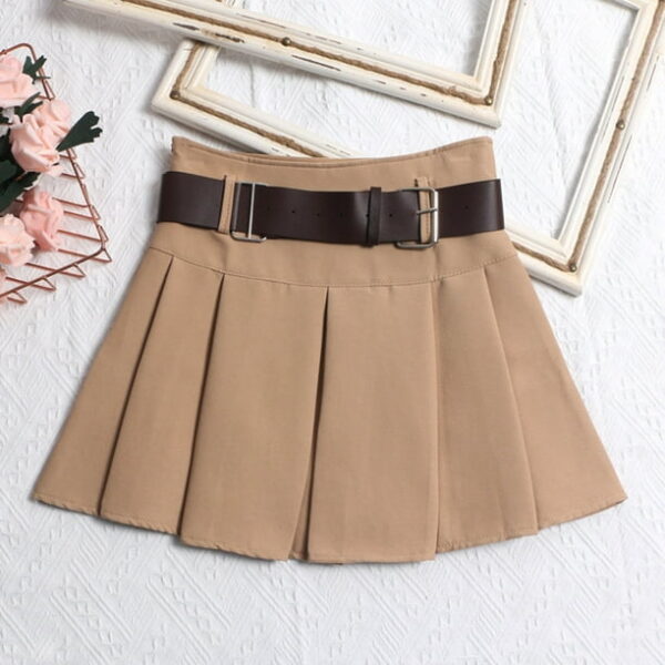 Prolriy Pleated Skirts for Women with Belt Pleated Half Skirt Short Skirt High Waist A-Line Umbrella Skirt Half Skirt Women's Skirts Khaki M