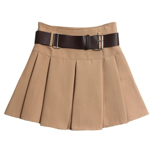 Prolriy Pleated Skirts for Women with Belt Pleated Half Skirt Short Skirt High Waist A-Line Umbrella Skirt Half Skirt Women's Skirts Khaki M