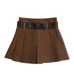 Prolriy Pleated Skirts for Women with Belt Pleated Half Skirt Short Skirt High Waist A-Line Umbrella Skirt Half Skirt Women's Skirts Khaki M