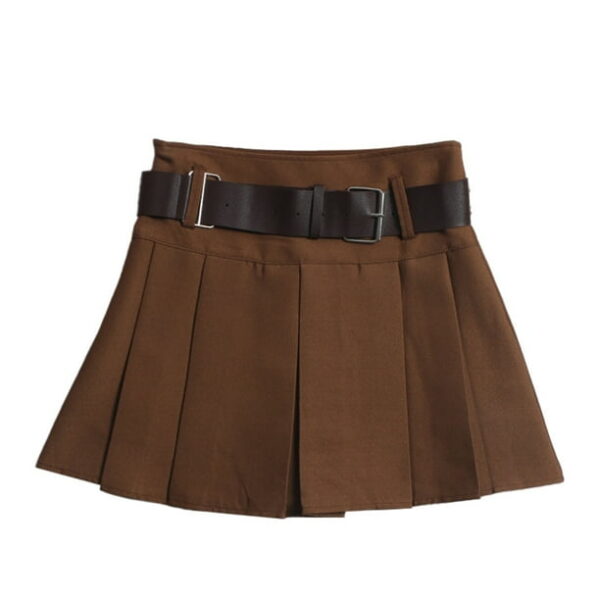 Prolriy Pleated Skirts for Women with Belt Pleated Half Skirt Short Skirt High Waist A-Line Umbrella Skirt Half Skirt Women's Skirts Khaki M