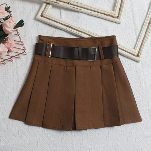 Prolriy Pleated Skirts for Women with Belt Pleated Half Skirt Short Skirt High Waist A-Line Umbrella Skirt Half Skirt Women's Skirts Khaki M