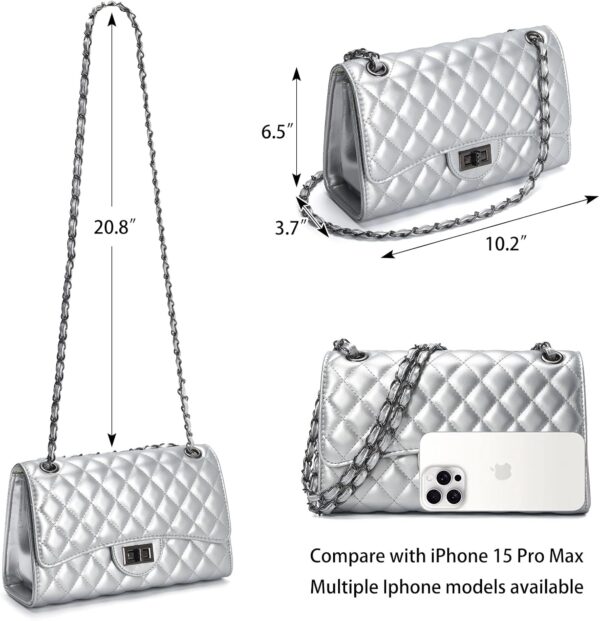 Quilted Leather Crossbody Bags for Women Trendy Ladies Shoulder Purse Satchel HandBag with Chain Strap