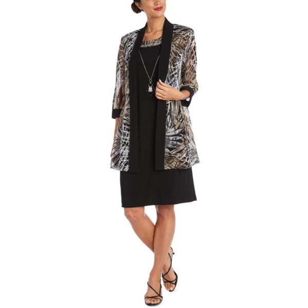 R&M Richards Womens Black Printed Jacket Outfit Two Piece Dress 6 BHFO 0148