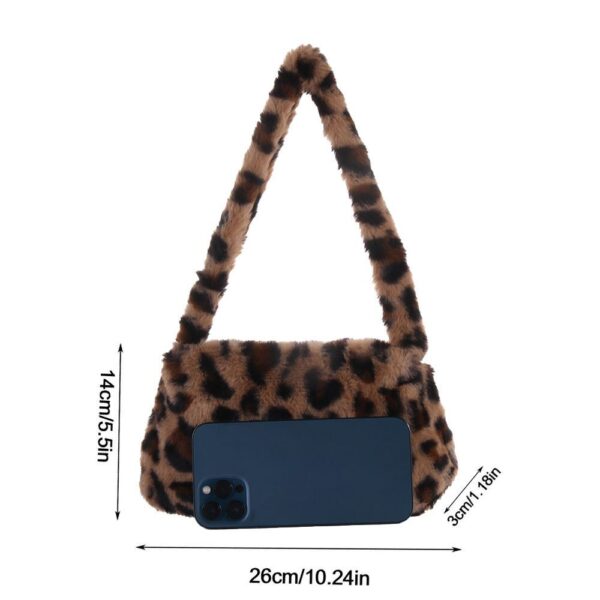 Soft Faux Fur Mini Shoulder Bag Plush Underarm Handbag Cow Print Leopard Print