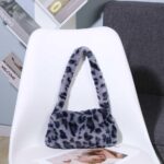 Soft Faux Fur Mini Shoulder Bag Plush Underarm Handbag Cow Print Leopard Print