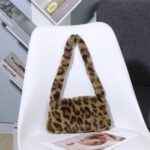 Soft Faux Fur Mini Shoulder Bag Plush Underarm Handbag Cow Print Leopard Print