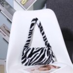 Soft Faux Fur Mini Shoulder Bag Plush Underarm Handbag Cow Print Leopard Print