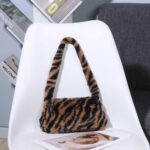 Soft Faux Fur Mini Shoulder Bag Plush Underarm Handbag Cow Print Leopard Print