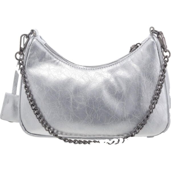 Steve Madden Womens Silver Faux Leather Crossbody Handbag Small BHFO 4309