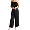 Strapless Wide Leg Jumpsuits for Women Casual Loose String High Waist Tube Top Romper Off Shoulder Side Slit Jumpers, Black, S