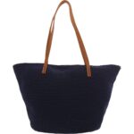 The Sak Womens Faye Navy Macrame Leather Trim Purse Tote Handbag Large BHFO 8656