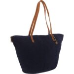 The Sak Womens Faye Navy Macrame Leather Trim Purse Tote Handbag Large BHFO 8656