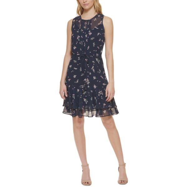 Tommy Hilfiger Womens Navy Floral Mini Fit & Flare Dress Petites 8P BHFO 3349