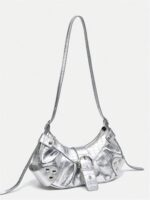 Verdusa Women's Pleated Hobo Shoulder Bags Metallic PU Leather Clutch Handbag