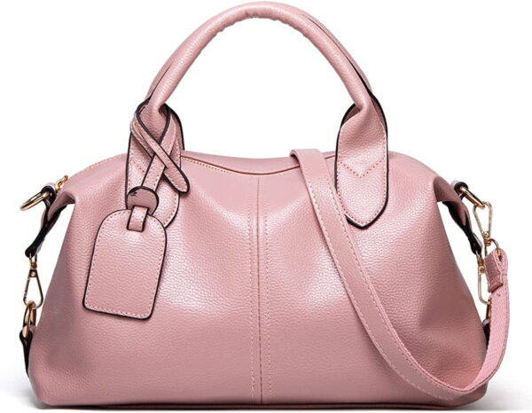 Women's Boston Pillow Bags PU Leather Practical Shoulder Crossbody Hobo Handbag Top-Handle Satchel Purse pink