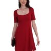 Women's Mesh Long Sleeve Square Neck Split Hem Party Club Cocktail Bodycon Mini Dress Red