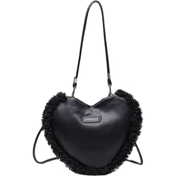 YOUI-GIFTS Heart Shaped Purse Plush PU Velvet Shoulder Bag Handbag Crossbody Bag with Chain Clutch Evening Bag for Women