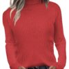 Zeagoo Women's Turtleneck Sweaters 2024 Fall Fitted Long Sleeve Pullover Sweater Ribbed Knit Basic Tops