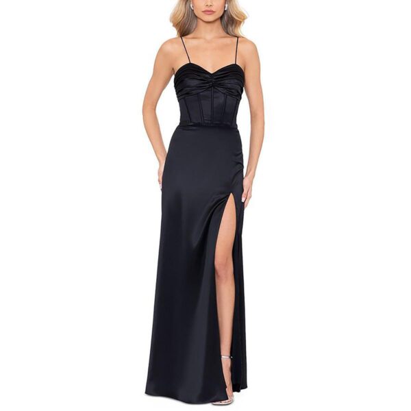 Blondie Nites Womens Satin Lace-Up Formal Evening Dress Gown Juniors BHFO 0993