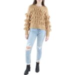 Cinq a Sept Womens Tan Merino Wool Tassel Crewneck Sweater Shirt L BHFO 5195