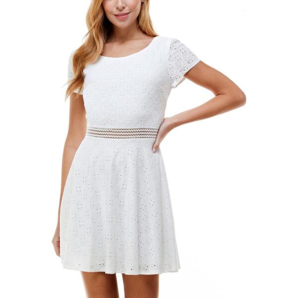 City Studio Womens White Eyelet Short Fit & Flare Dress Juniors 11 BHFO 9634