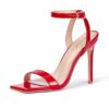 GENSHUO Women's High Heels Ankle Buckle Strap Stilettos Open Square Toe Dressy Sexy Strappy Sandals for Party Prom Homecoming Dressy Shoes