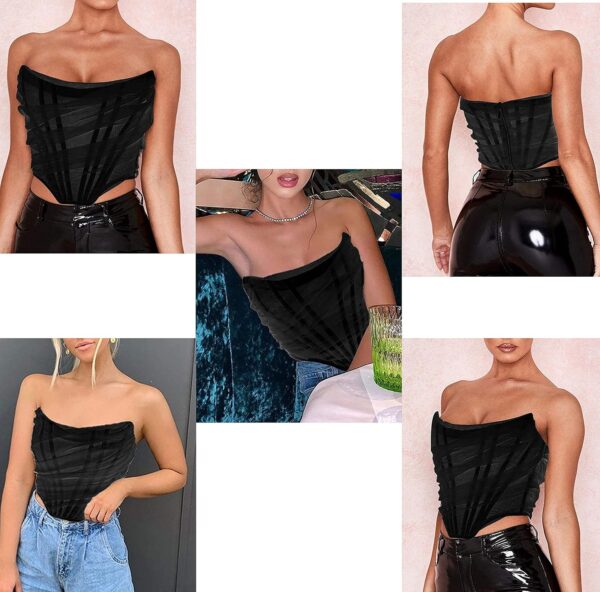 MOALLUOM Mesh Corset Crop Top Bustier Underbust Boned Backless Sleeveless Strapless Off Shoulder Aesthetic for Women Y2K