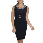 R&M Richards Womens Navy Knit Sleeveless Work Sheath Dress 6 BHFO 1743