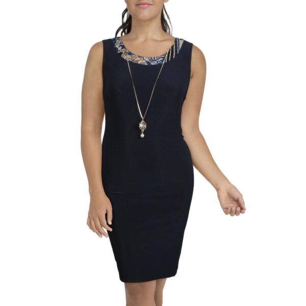 R&M Richards Womens Navy Knit Sleeveless Work Sheath Dress 6 BHFO 1743