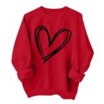 Spring Tops for Women 2025 Trendy Scoop Neck Long Sleeve Valentine's Day Spring Love Heart Graphic Tshirts Loose Fit Tunics Dressy Casual Sweatshirts Boho Shirts T Womans Yoga Old Money Outfits Red